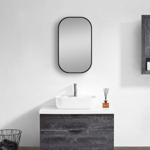 Matte Black Rounded Rectangular Framed Mirror 450x750mm