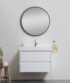 Matte Black Framed Round Mirror 700 mm