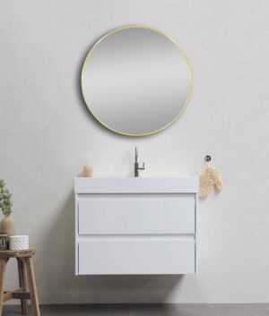 Brushed Gold Framed Round Mirror – 700 mm