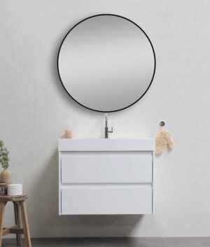 Matte Black Framed Round Mirror 800 mm