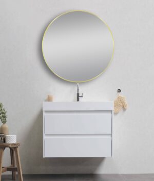 Brushed Gold Framed Round Mirror – 800 mm