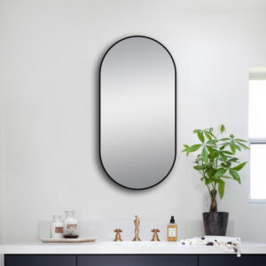 Matte Brushed BlackOval Framed Mirror 500x1000mm