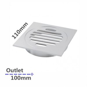 Square Chrome Brass Floor Waste Shower Grate Drain Outlet 100mm