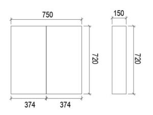 750mm Pencil Edge PVC Shaving Cabinet – Gloss White – 750x720x150