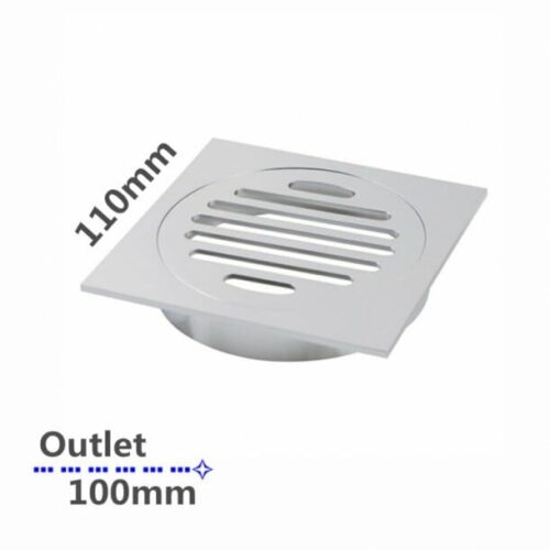 Square Chrome Brass Floor Waste Shower Grate Drain Outlet 100mm - Image 2