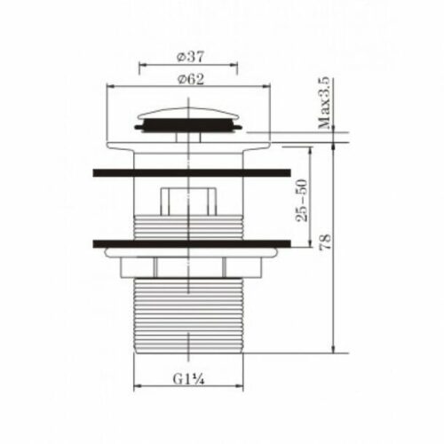 32/40mm Solid Brass Basin Pop Up Waste - Gun Metal Grey - Overflow | PUO-GM1 (GM001.PUW) - Image 3