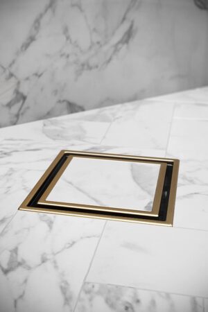 115mm Square Brushed Gold Smart Tile Insert Floor Waste Shower Grate Drain (88mm outlet)