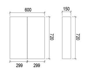 600mm Pencil Edge PVC Shaving Cabinet – Gloss White – 600x720x150