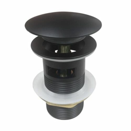 32/40mm Solid Brass Basin Mushroom  Pop Up Waste - Matt Black - Overflow | PUO-BK1M (OX004.PUW)