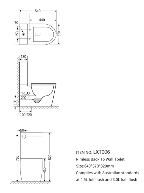 Rimless Back to Wall Toilet Suite - Dual Flush - Silent Closing Cover | LXT006 - Image 3